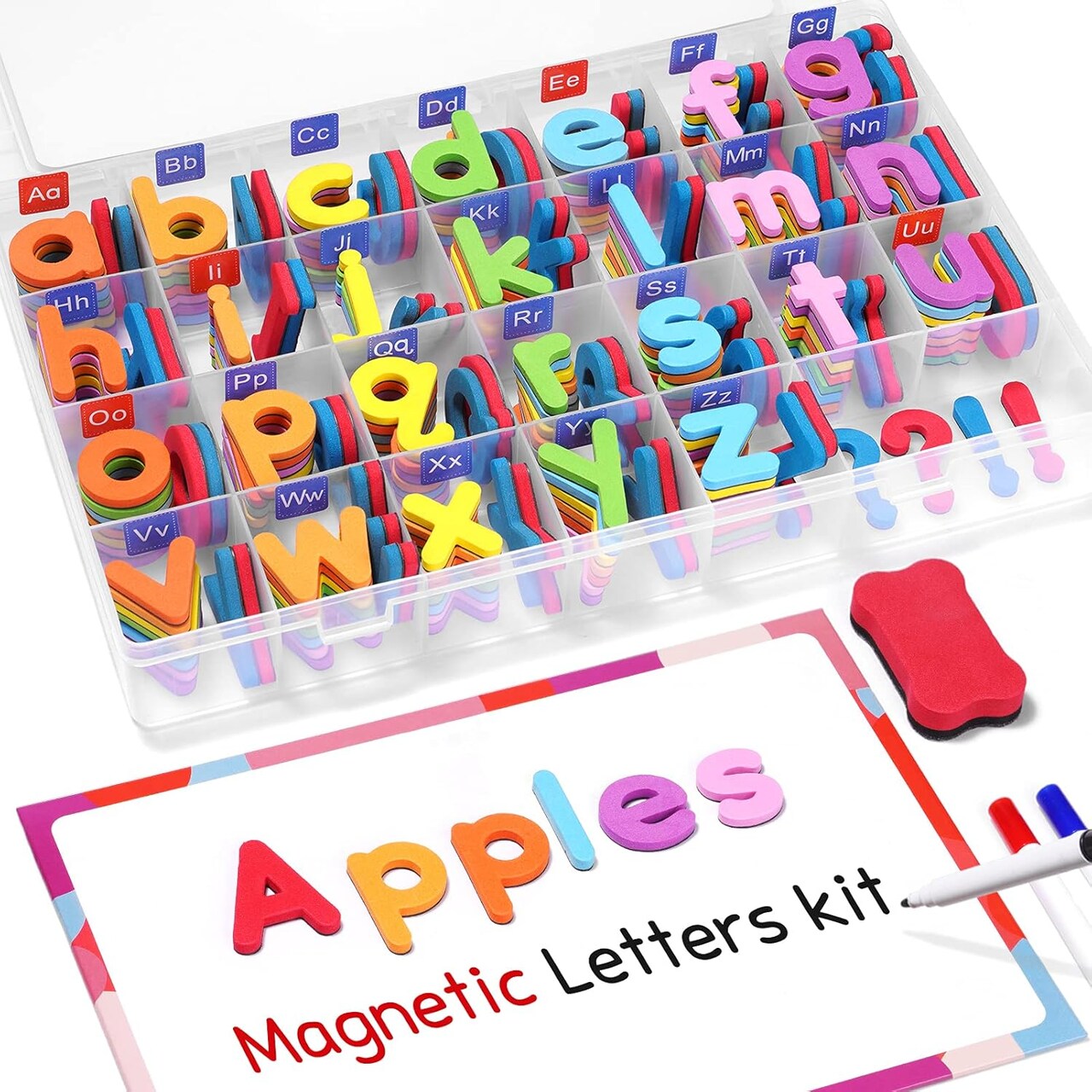 Classroom Magnetic Alphabet Letters Kit 238 Pcs with Double - Side Magnet Board (Colorful)